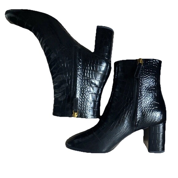 Tory Burch  Brooke Size 8 70 MM Leather Booties Croc Embossed Perfect Black $498 - Picture 14 of 14